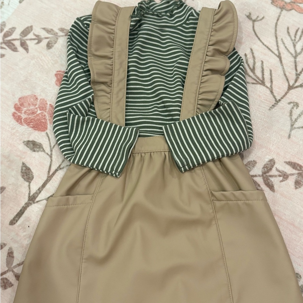 Wonder Nation Olive Striped Top with Beige Pinafore